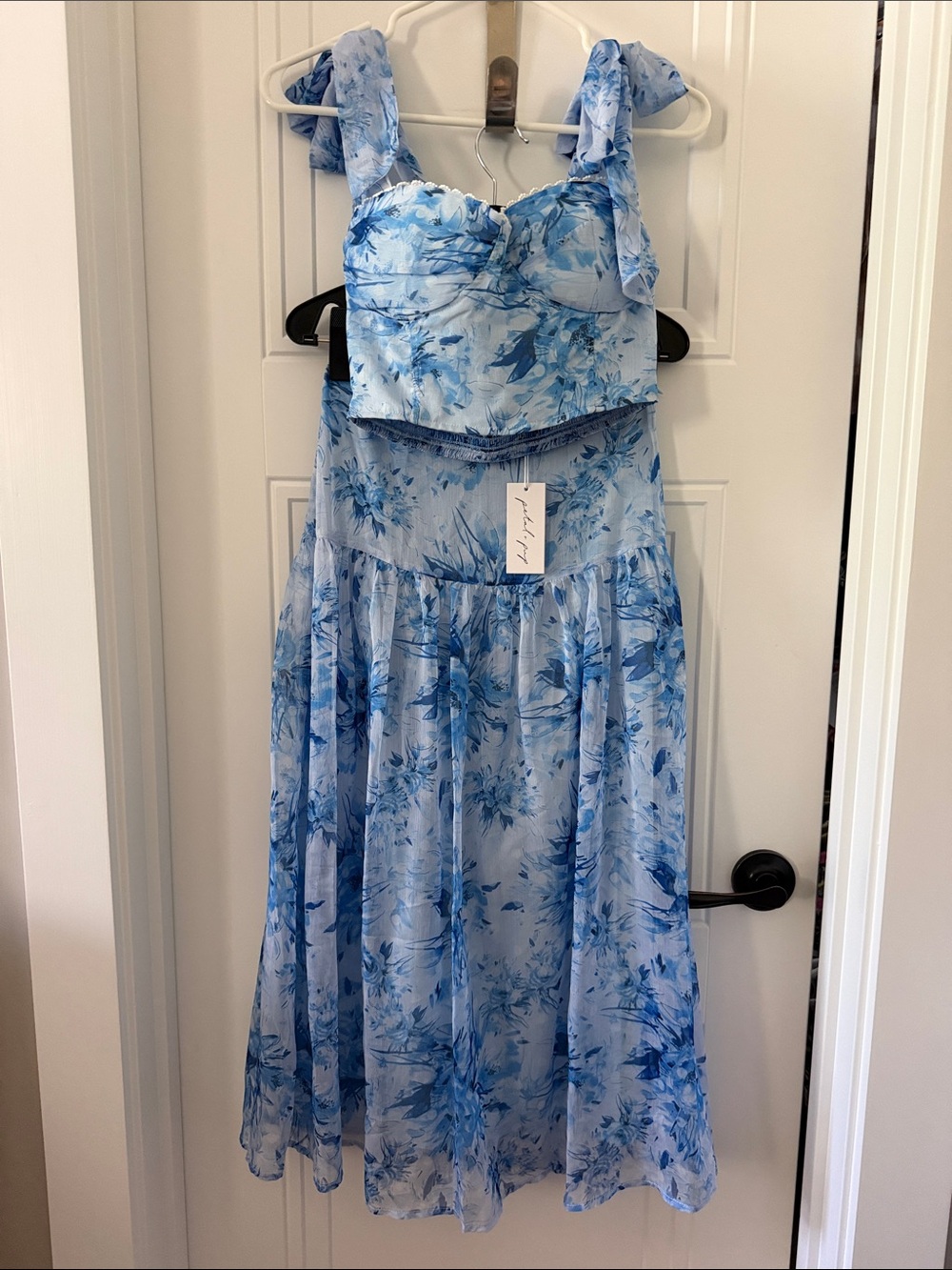 Petal & Pup Elle Light Blue Floral Two-Piece Midi Skirt Set